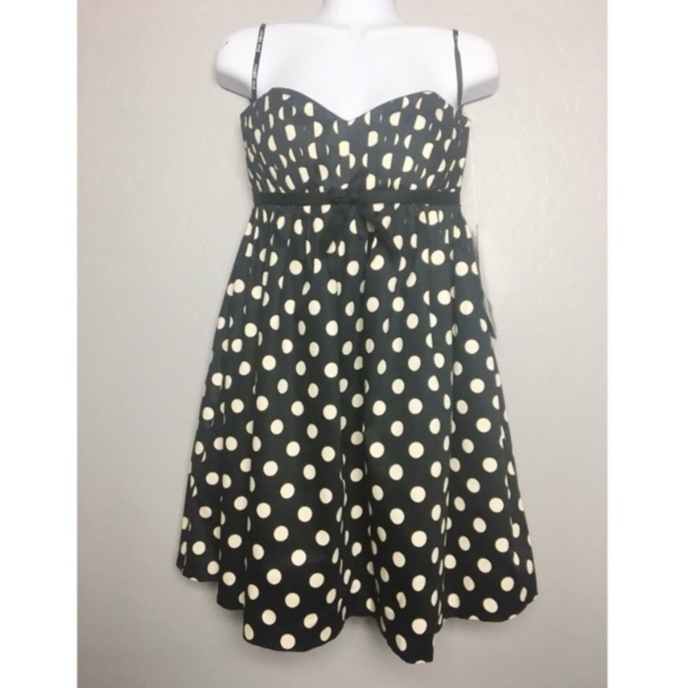 Vintage Betsey Johnson Dress Womens Strapless Black Cream Polka Dot Bow Mini NEW